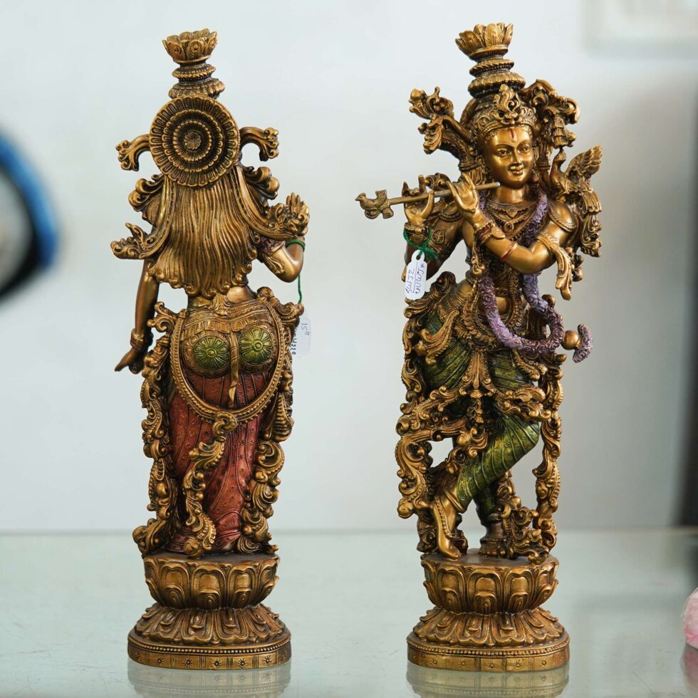 Handcrafted brass Radha Krishna statue pair, traditional Diwali festive home decor