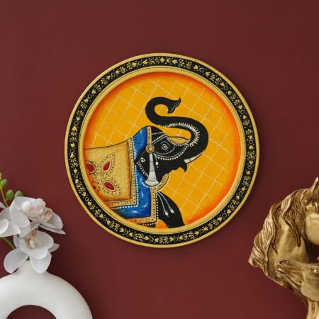 Beautiful Rajasthani-style elephant digital wall painting – colorful art decor representing royalty and grace.