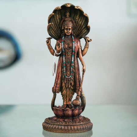 Traditional Sheshnag Vishnu idol in bronze finish, auspicious decor piece for Diwali celebrations