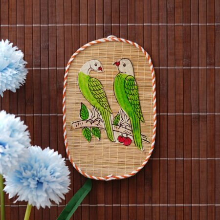 Eco-friendly handmade bamboo wall hanging with parrot design, perfect festive gift for Diwali