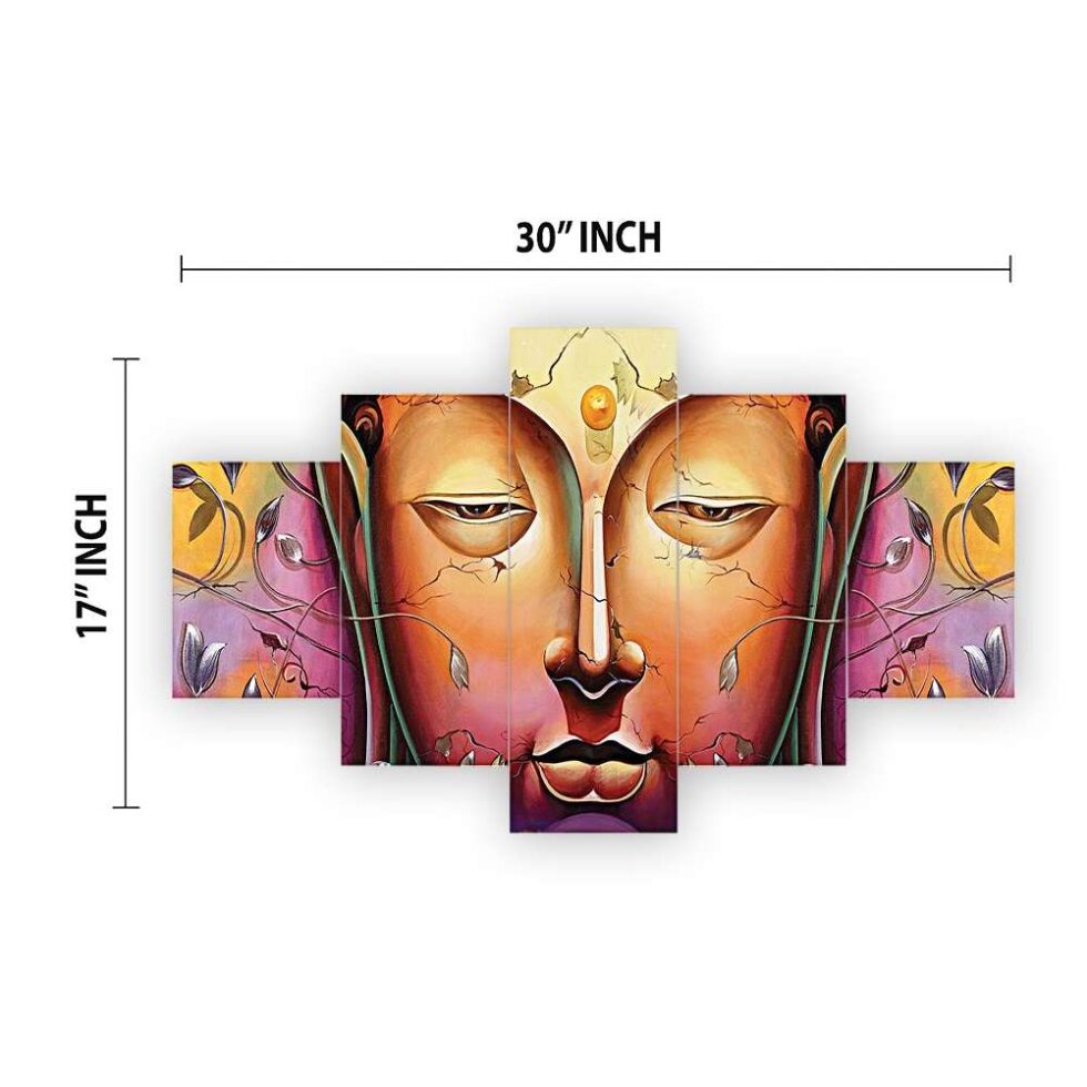 Colorful Buddha face digital wall art – contemporary Indian decor symbolizing peace and mindfulness.