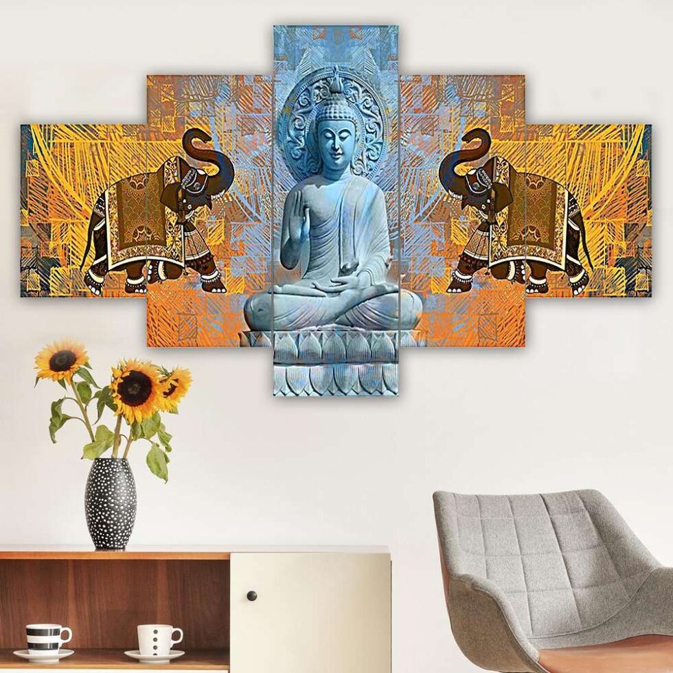 Serene Buddha meditation digital canvas painting – contemporary wall decor for home or yoga space.