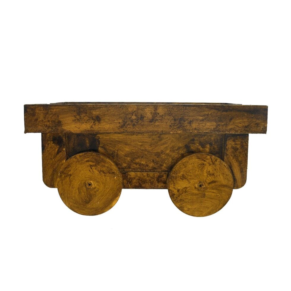 Artisan wooden serving cart box with removable lid, traditional snack holder for home decor