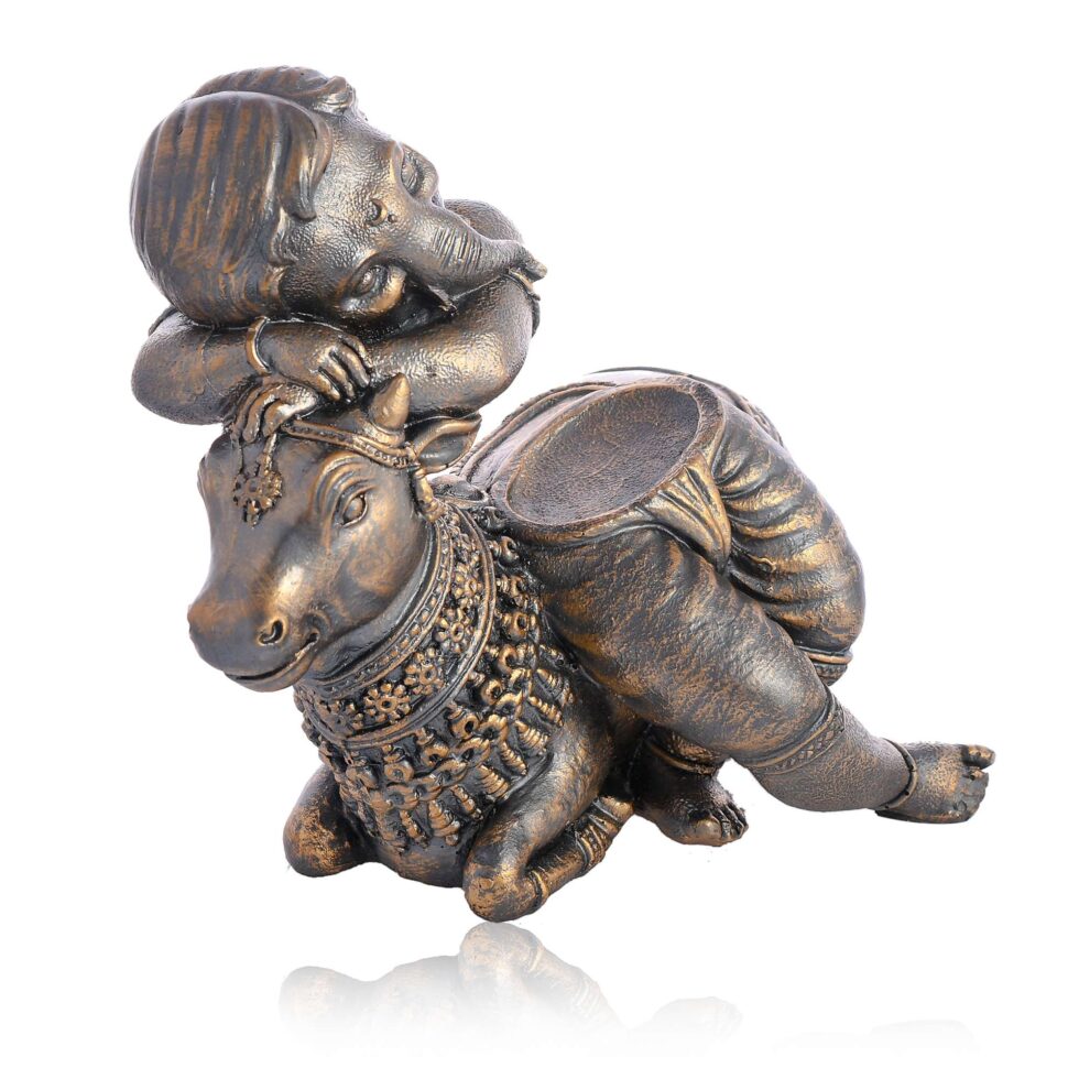 Antique-finish Ganesha and Nandi sculpture, perfect spiritual gift for Diwali festival