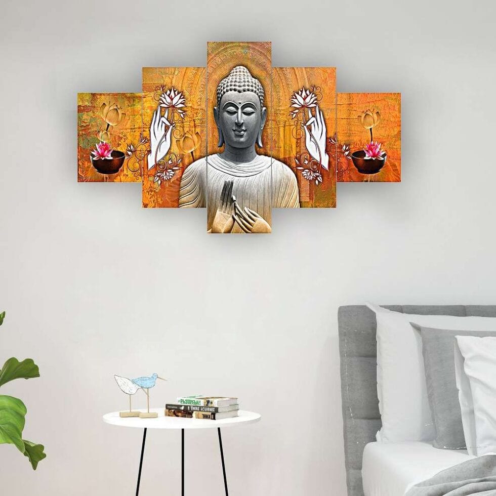 Tranquil Buddha digital wall painting with floral design – modern spiritual art decor for harmony and positivity at home.