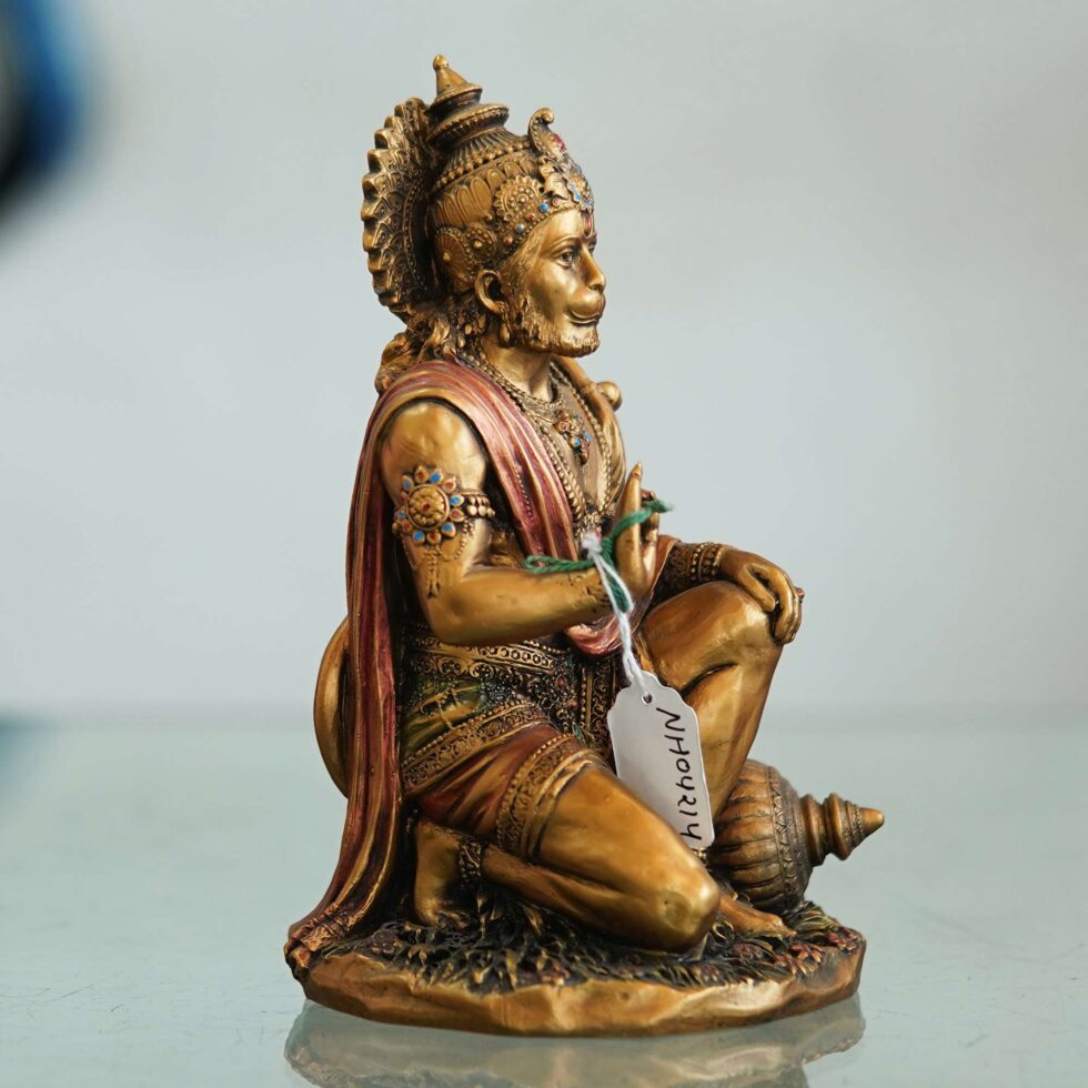 Artisan-crafted brass Hanuman figurine with intricate detailing, ideal for home temple decoration