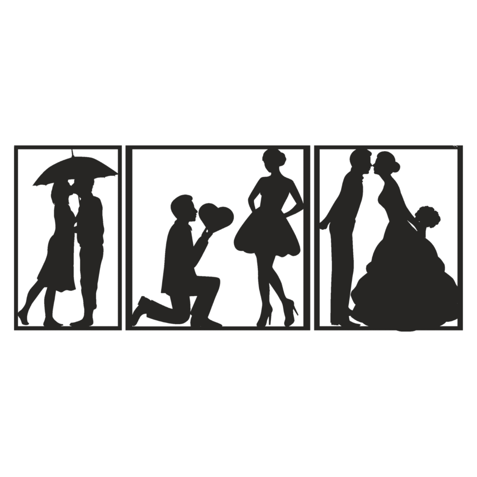 Silhouette couple metal wall art panels for romantic home decoration.