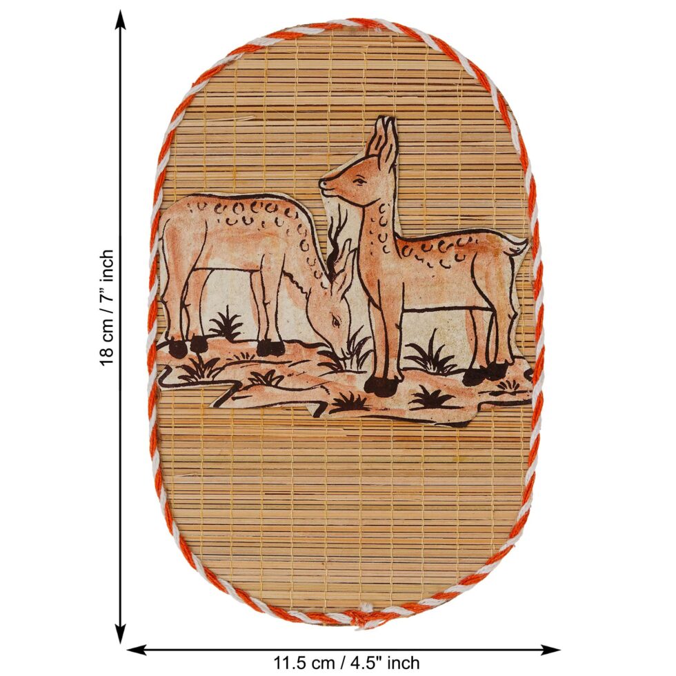 Handmade bamboo wall hanging with deer artwork, traditional Diwali festive home decor piece