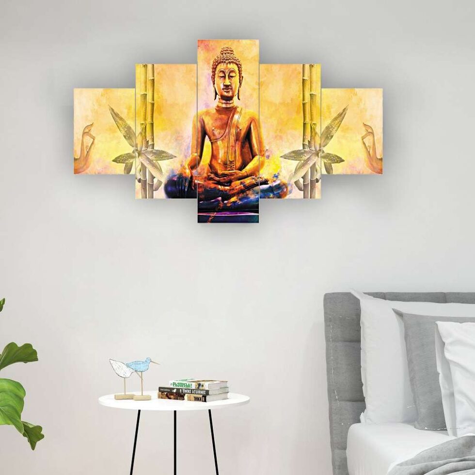 Elegant Buddha meditation digital canvas painting – contemporary wall decor for home or yoga interiors.