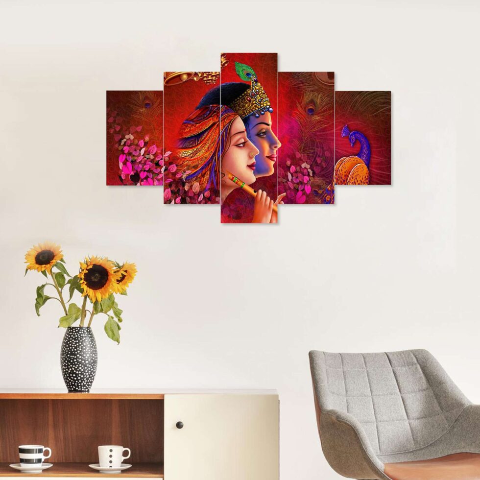 Beautiful Radha Krishna face digital canvas painting – modern Indian art decor for bedroom or gifting.