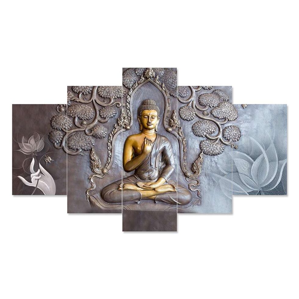 Artistic golden Buddha digital wall painting – stylish spiritual decor for meditation or yoga space.
