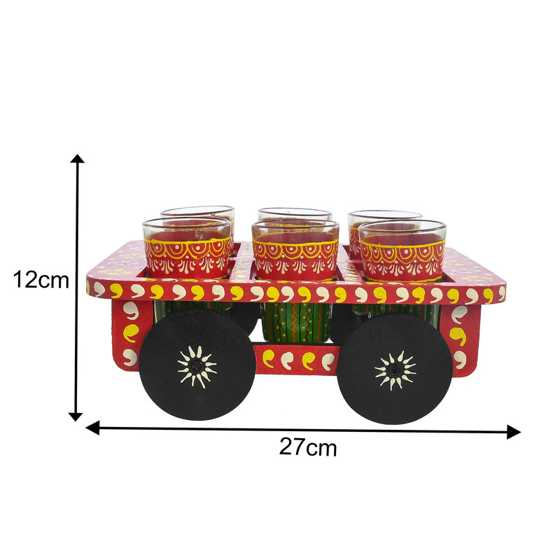 Festive Diwali hand-painted red kettle and tea cart set, ideal for gifting and serving