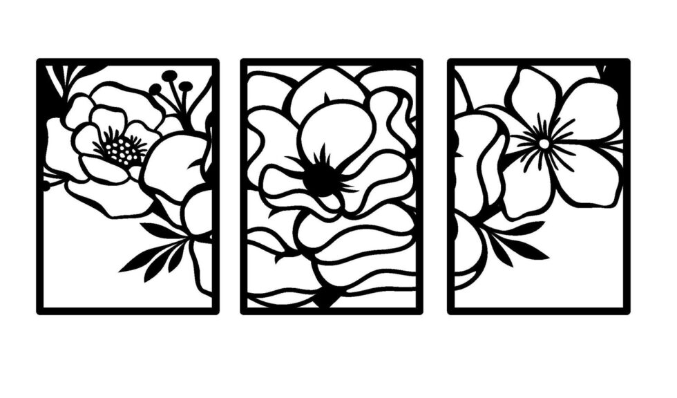Contemporary flower metal wall decor panels for living room decoration.