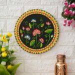 Colorful lotus bloom Pichwai artwork – handmade-look wall decor for elegant ethnic spaces.