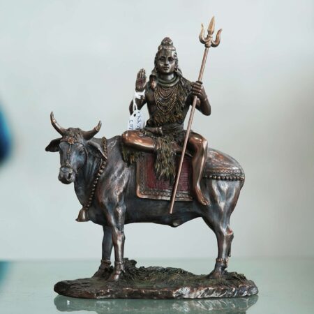 Decorative bronze Shiva and Nandi statue with intricate detailing, auspicious Diwali home decor piece