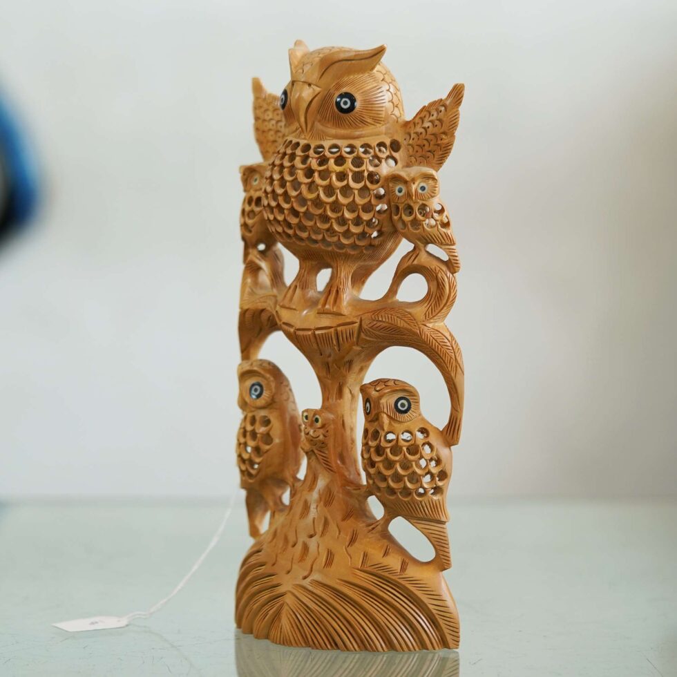 Traditional wooden owl carving – handmade decor symbolizing knowledge and protection