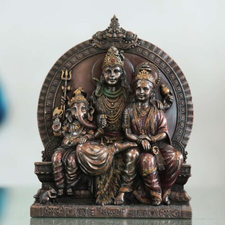 Decorative bronze Shiv Parivar idol with intricate detailing, auspicious Diwali home decor piece