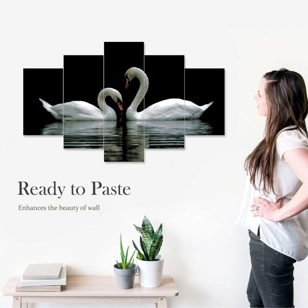 Romantic swan couple digital wall painting – elegant modern art decor for bedroom or living room.