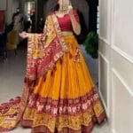 Women's Tussar Silk Patola Print Lehenga Choli Dupatta Set - AllHandmadeGoods