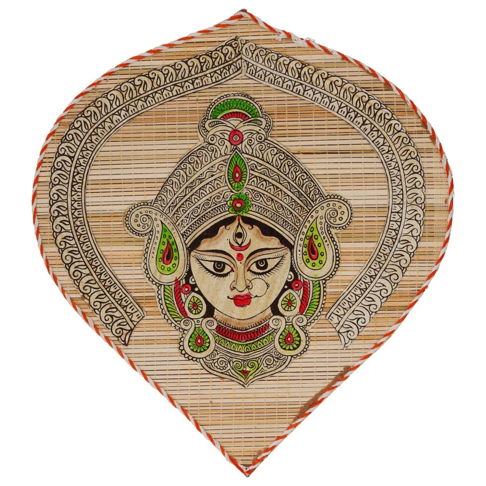 Handmade bamboo wall hanging with Goddess Durga artwork, traditional Diwali festive home decor