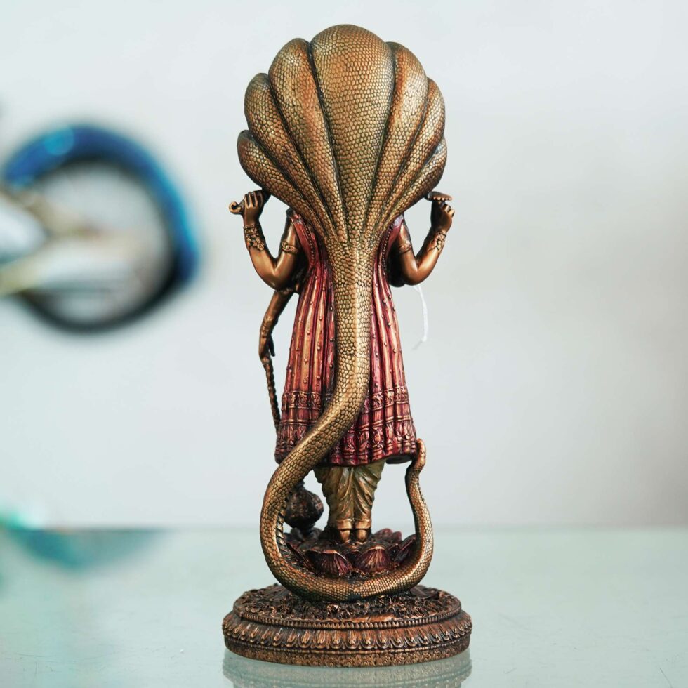 Handcrafted bronze Lord Vishnu statue with Sheshnag design, traditional Diwali festive home decor