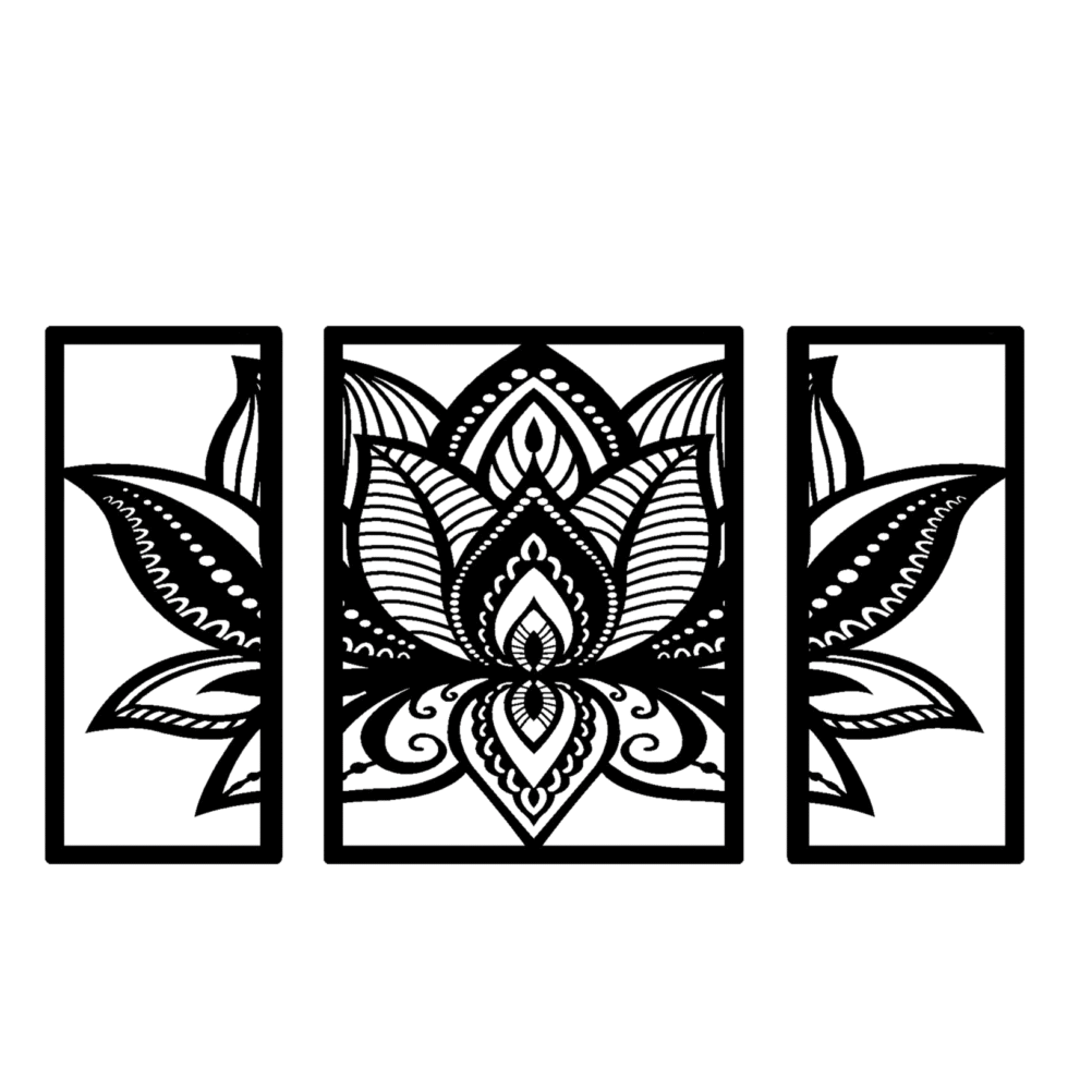 Elegant lotus pattern metal wall decor panels for living room or yoga space.