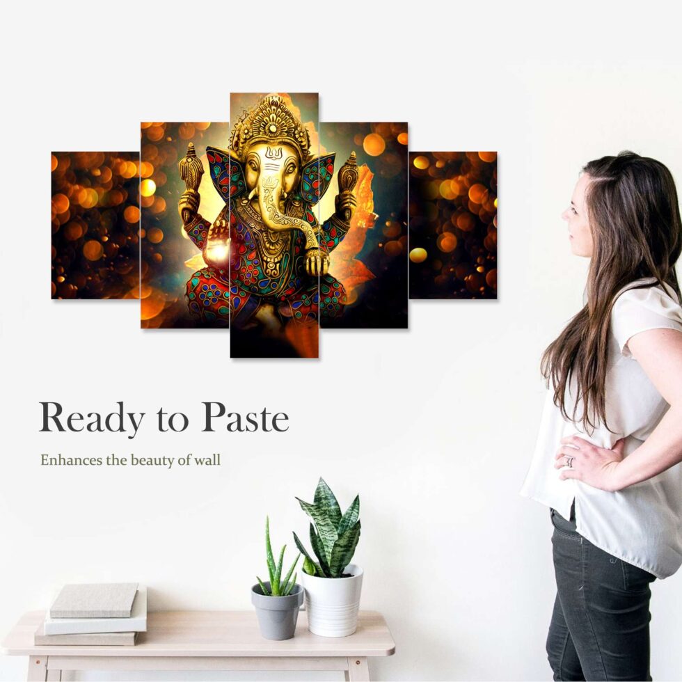 Vibrant Ganesh digital wall art with colorful detailing – devotional Indian art decor for home interiors.