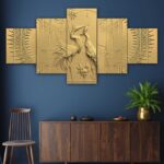 Modern 3D golden bird couple digital wall painting – premium art decor for living room or gifting.