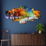 Bright autumn trees digital canvas painting – stylish modern wall decor for bedroom or gifting.