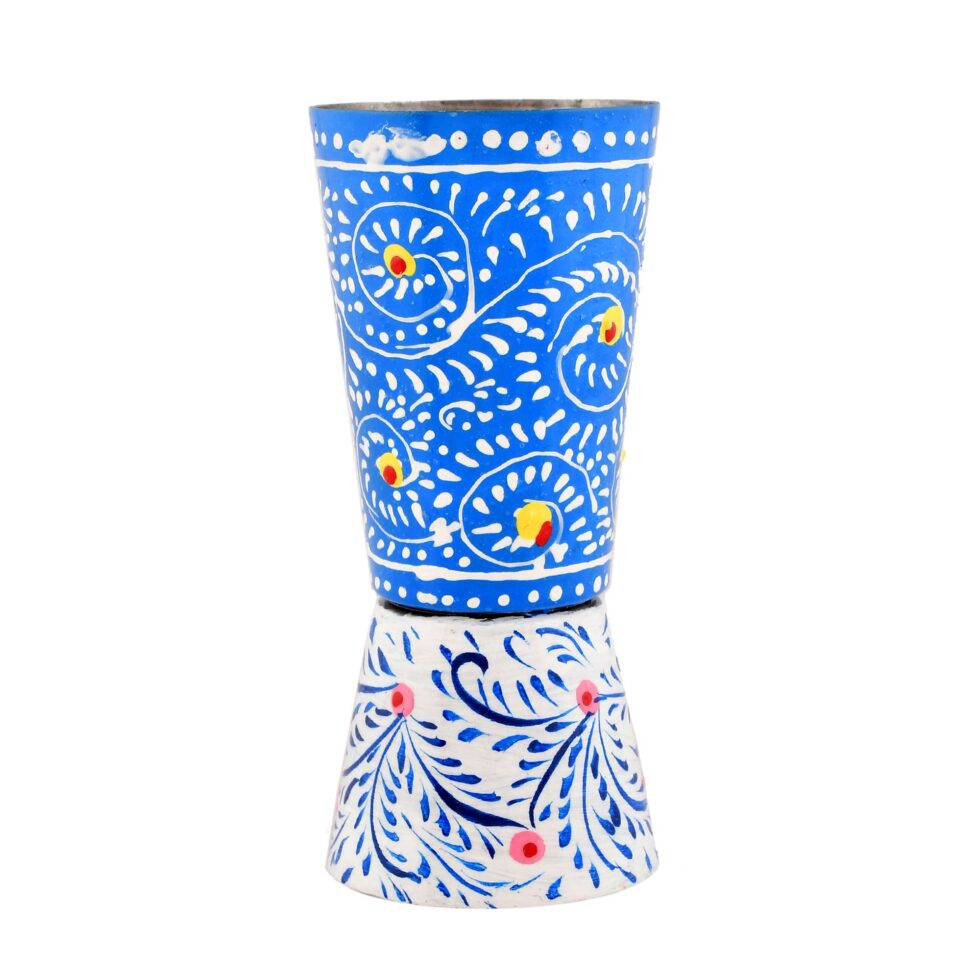 Blue floral design aluminium glass, hand-painted Rajasthani traditional cup