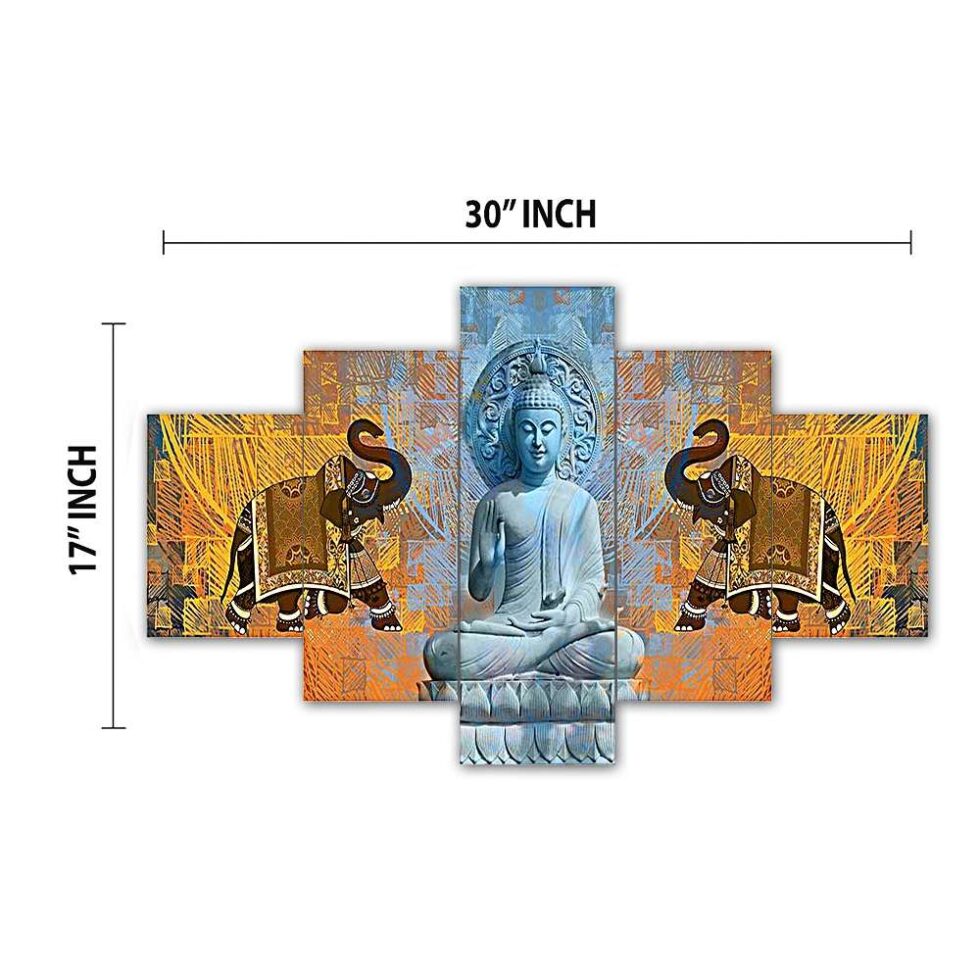 Peaceful Buddha digital wall painting with royal elephants – modern spiritual art decor for living room.