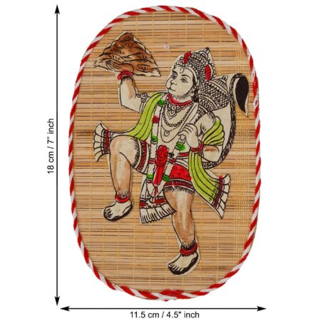 Ethnic bamboo wall art featuring Hanuman Ji carrying Sanjeevani mountain, perfect Diwali spiritual gift