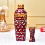 Ethnic floral hand-painted aluminium shaker set for home bar décor