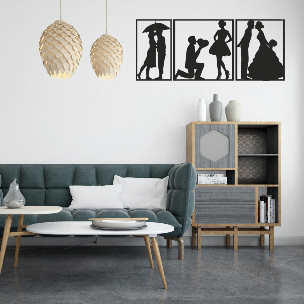 Romantic couple metal wall art set for modern bedroom wall decor.