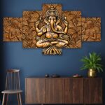 Majestic golden Lord Ganesha digital wall painting – modern spiritual art decor for peace and positivity at home.
