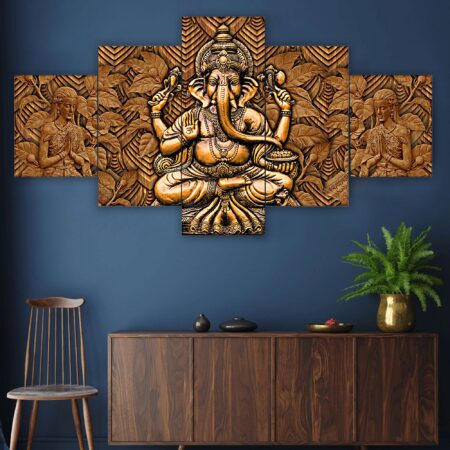 Majestic golden Lord Ganesha digital wall painting – modern spiritual art decor for peace and positivity at home.