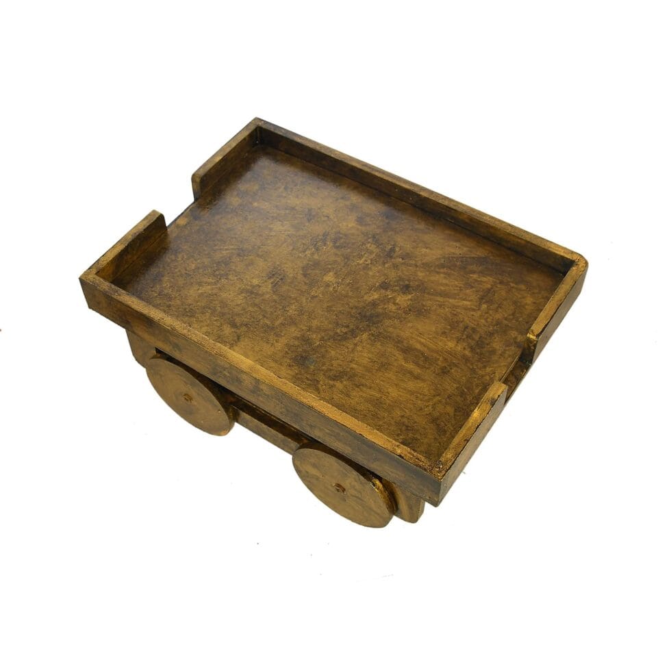 Rustic wooden cart food storage box, handmade Indian kitchen decor for snacks and sweets