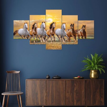 Dynamic running horses digital wall painting – artistic wall decor representing energy and progress.