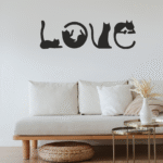 Modern cat-inspired LOVE metal wall art for cute home decoration.