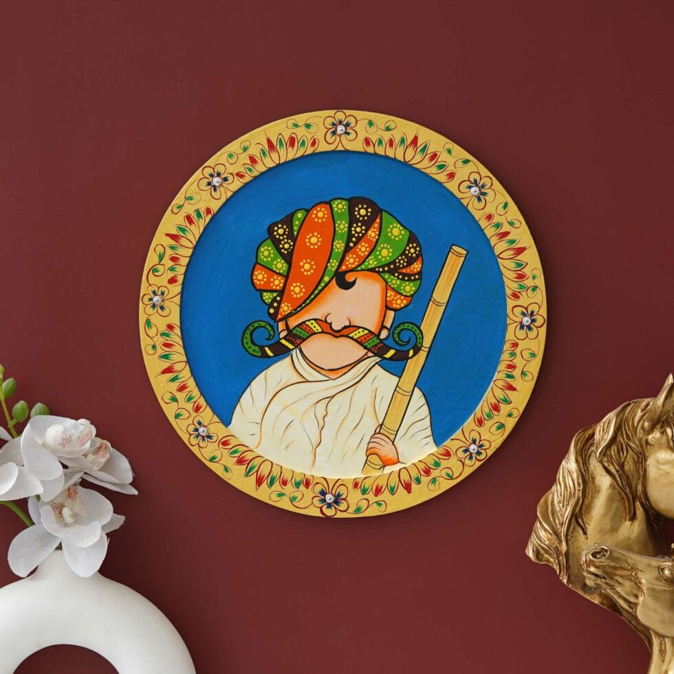 Heritage-inspired Rajasthani portrait painting – vibrant Indian art decor symbolizing royal tradition.