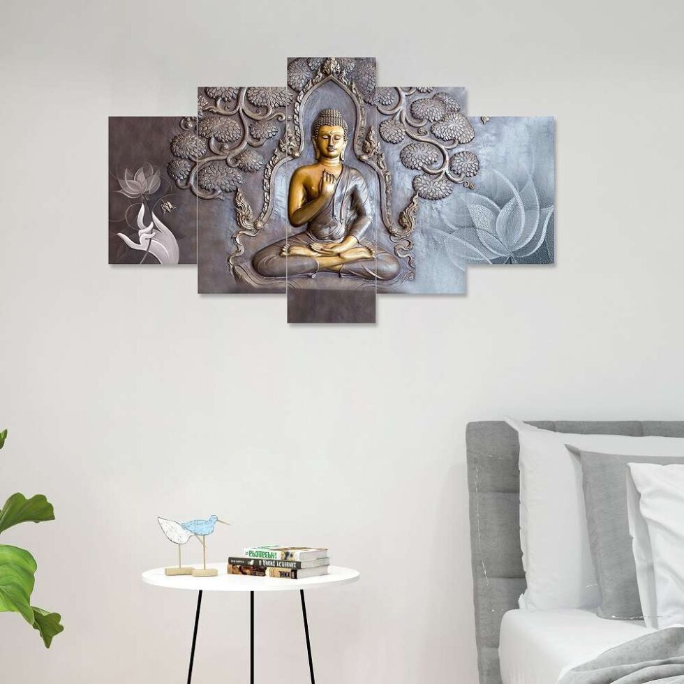 Elegant Buddha meditation digital wall art – modern Indian decor symbolizing calmness and wisdom.