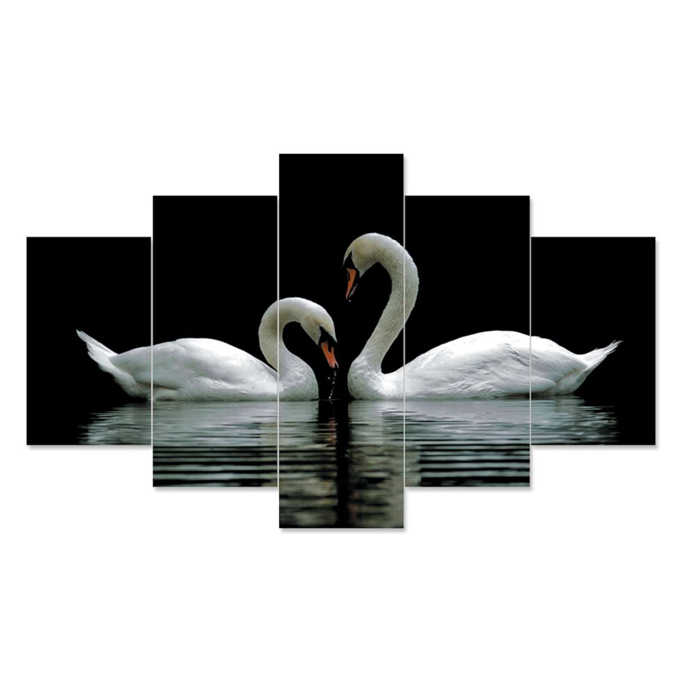 Graceful swan pair digital canvas painting – peaceful modern art decor for gifting or office.