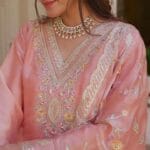 Women's Silk Heavy Embroidery Sequence Work Top-Bottom Straight Kurti With Pant and Dupatta set - AllHandmadeGoods