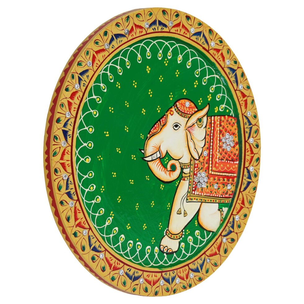 Vibrant handcrafted-style elephant digital wall painting – ethnic Indian art symbolizing strength and prosperity.