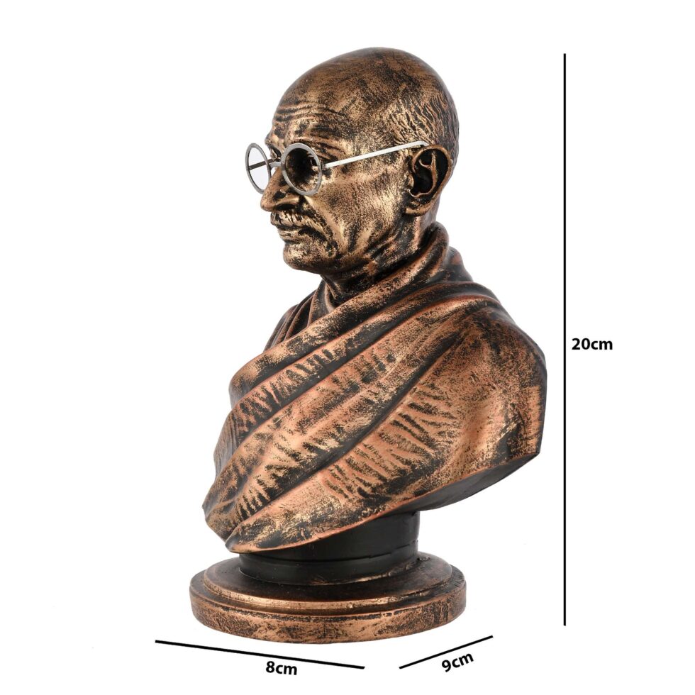 Handcrafted bronze finish Mahatma Gandhi bust statue, inspirational home and office decor