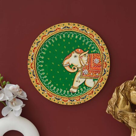 Heritage-style elephant digital wall painting – vibrant Indian art symbolizing power and positivity.