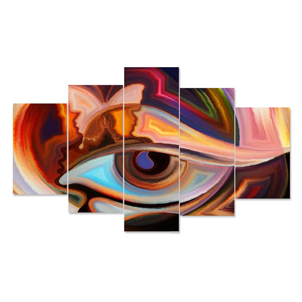 Modern abstract face and eye digital canvas painting – expressive art decor for bedroom or gifting.