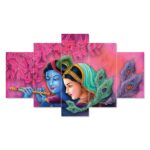 Colorful Radha Krishna digital wall painting – serene Indian art decor for temple or meditation space.
