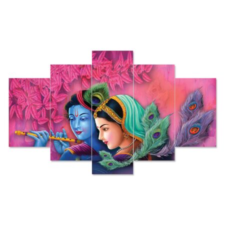 Colorful Radha Krishna digital wall painting – serene Indian art decor for temple or meditation space.