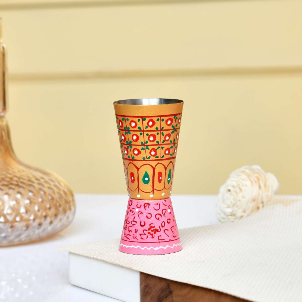 Decorative pink and gold aluminium glass with festive handcrafted detailing